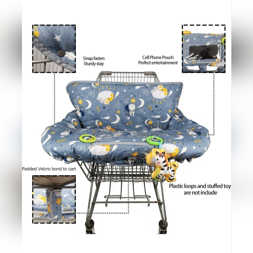 Padded Cover For Shopping Carts Or Highchairs By ICOPUCA In Blue Fox Sky Pattern - Picture 4 of 7